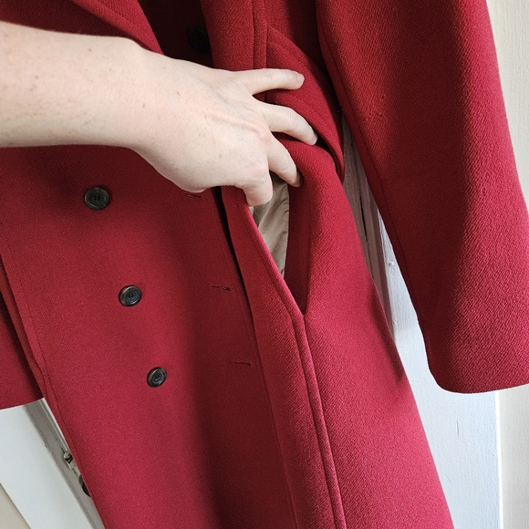 Women's Vintage J. Crew Red Double-Breasted Coat - Picture 6 of 14